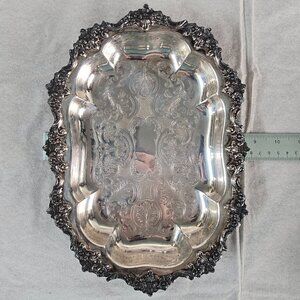 Vintage Crown Silver Co Chippendale Bar Cart Tray Heavy Silverplate Copper